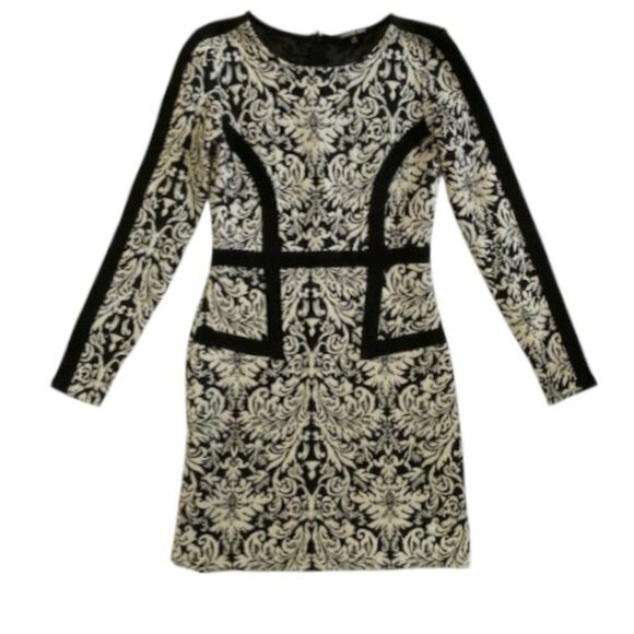 GIANNI BINI Black and White Damask Print Mini Dress XS - Picture 1 of 9